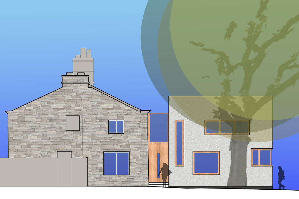 Old Laws Cottage. A contemporary extension to a traditional stone farmhouse.